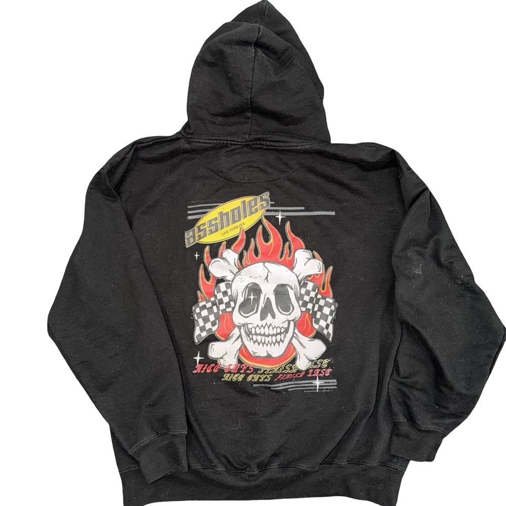 Assholes live forever skull‎ flames hopdie. Size XL.